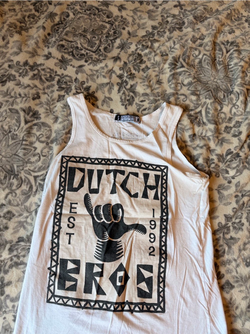 COLOR CHANGING Dutch Bros White Tank Top with Black Graphic